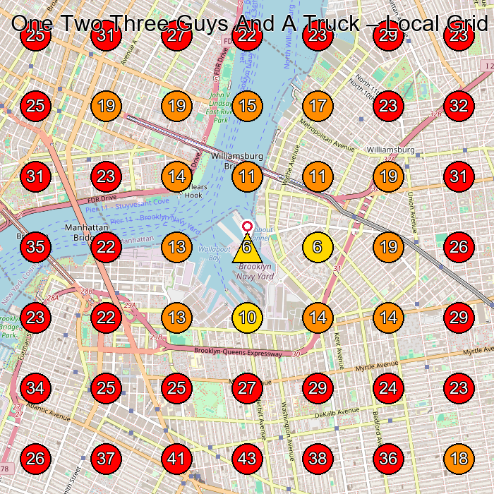 One Two Three Guys And A Truck GeoGrid visibility map for Moving And Storage Service in None